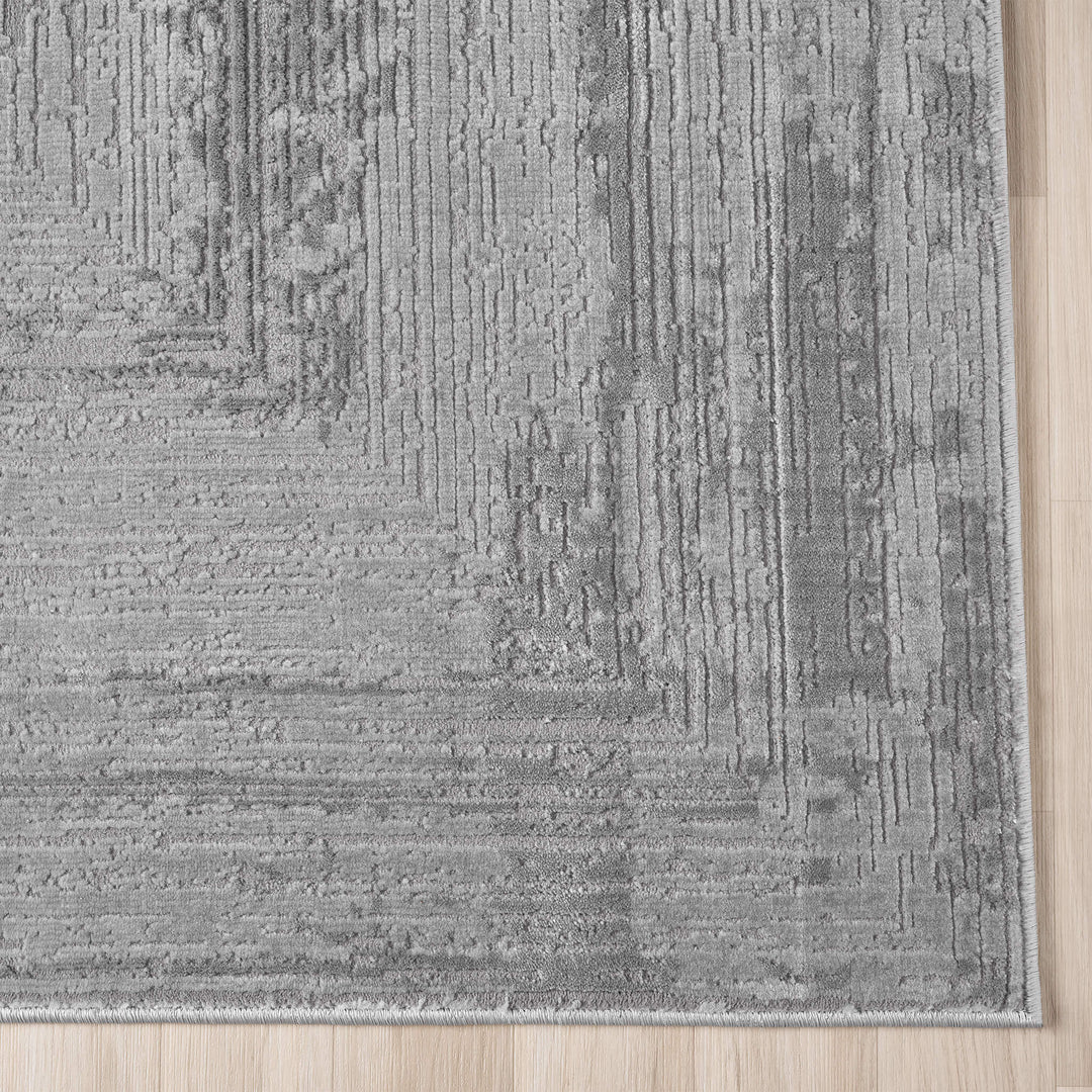 Luxe Distressed Border Grey Runner Rug
