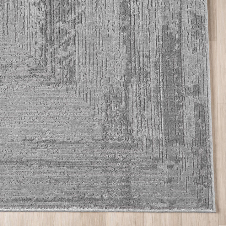 Luxe Distressed Border Grey Runner Rug