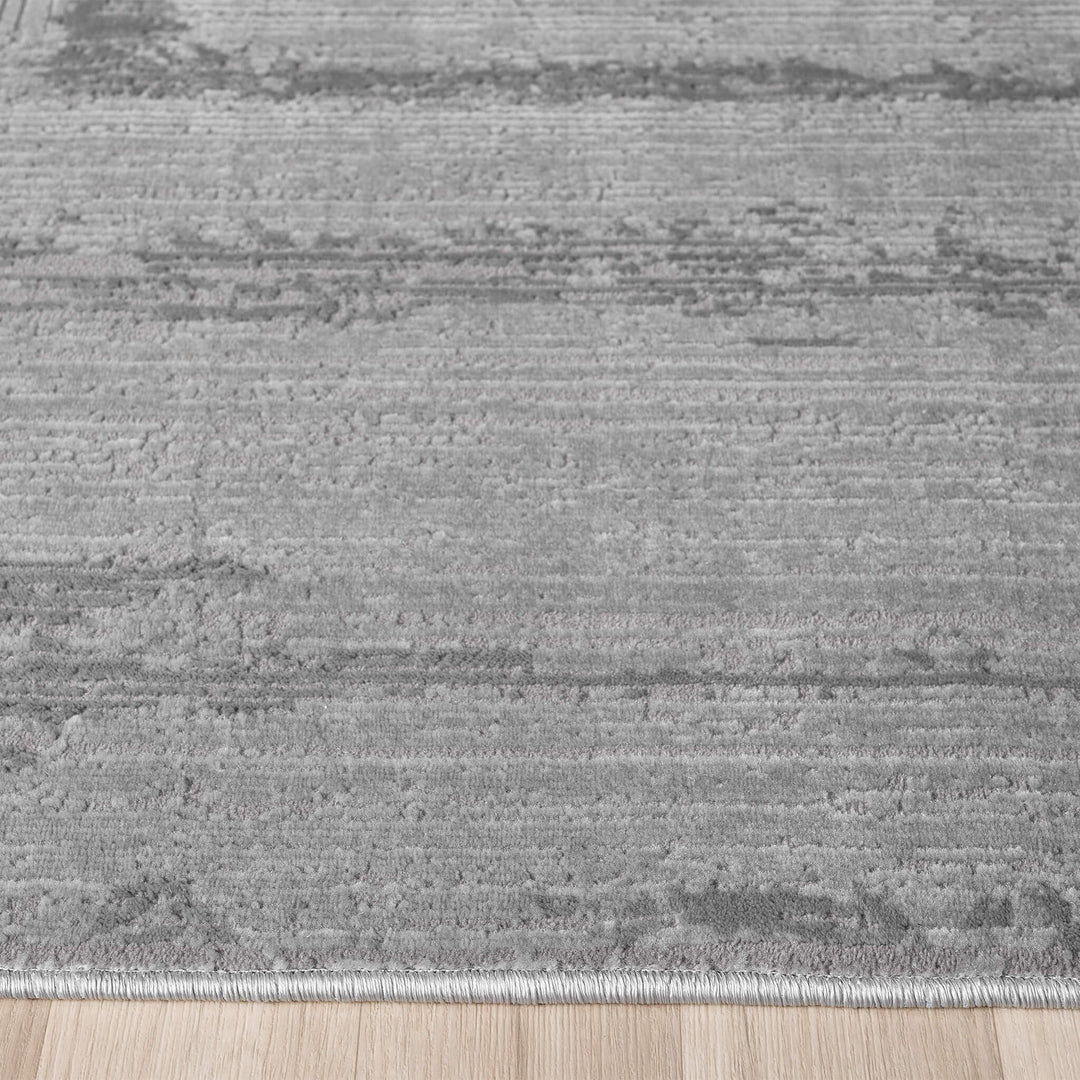 Luxe Distressed Border Grey Runner Rug