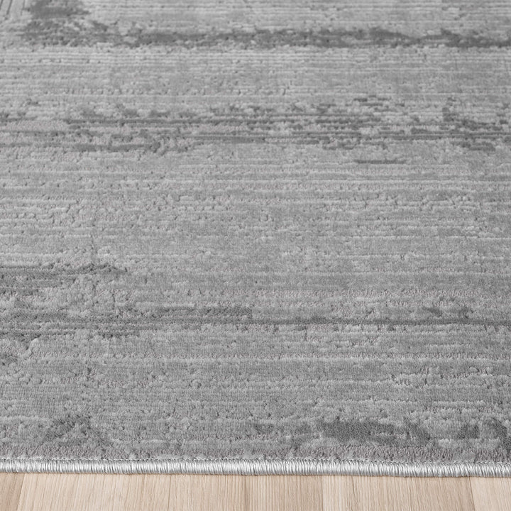 Luxe Distressed Border Grey Runner Rug