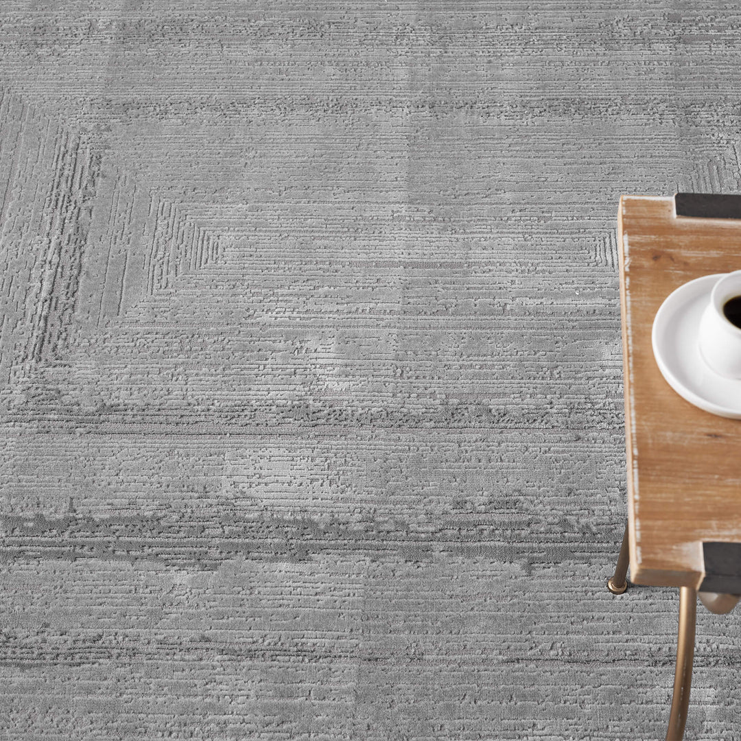 Luxe Distressed Border Grey Rug