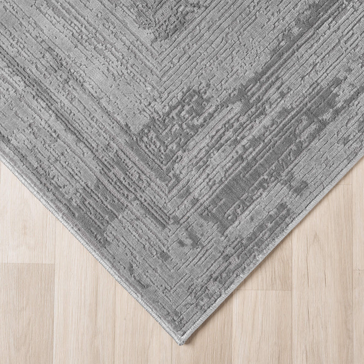 Luxe Distressed Border Grey Rug