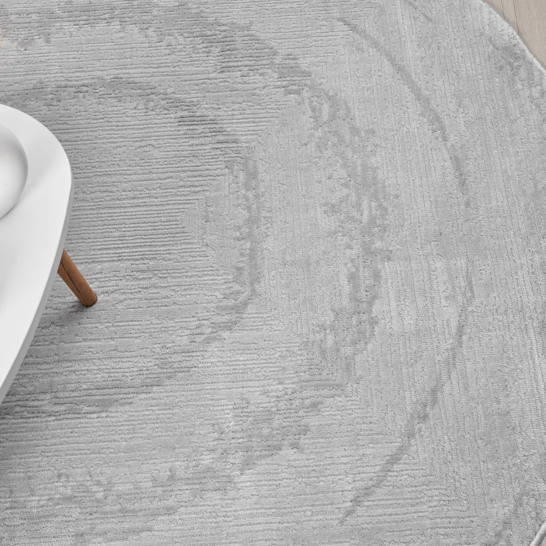 Luxe Distressed Border Light Grey Round Rug
