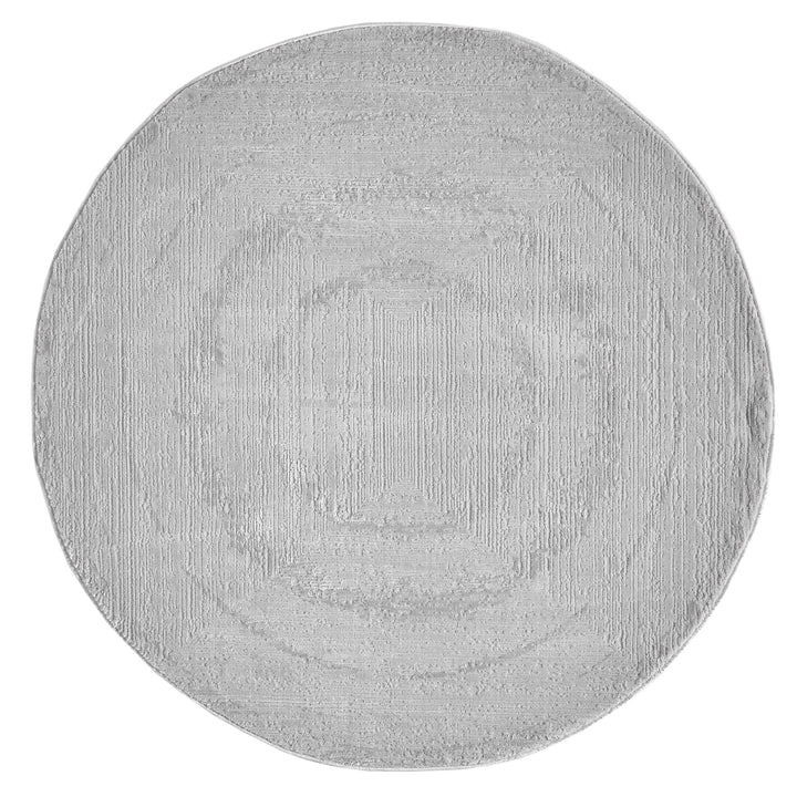Luxe Distressed Border Light Grey Round Rug