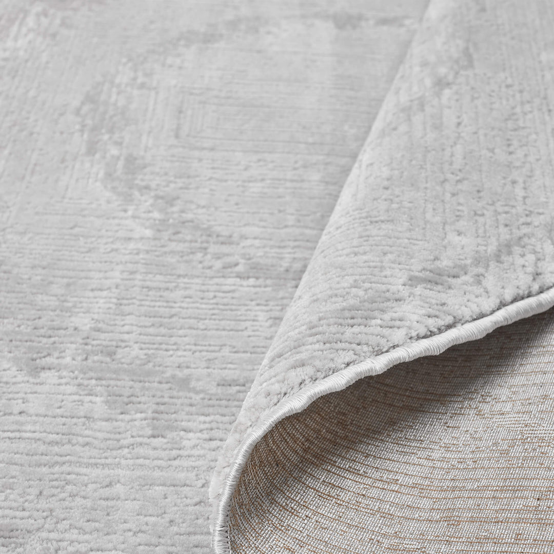 Luxe Distressed Border Light Grey Round Rug