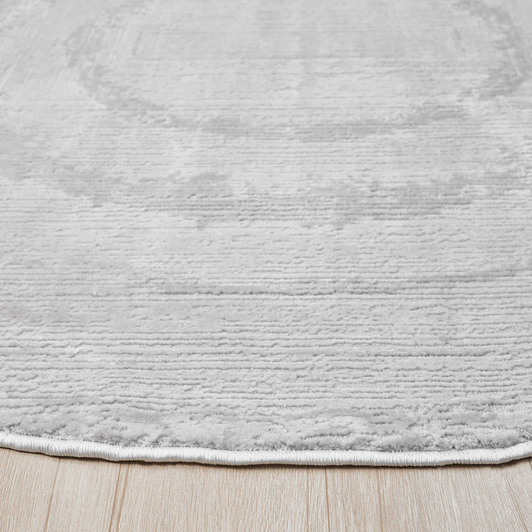 Luxe Distressed Border Light Grey Round Rug