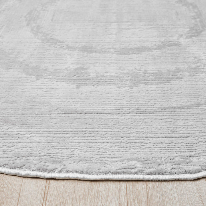 Luxe Distressed Border Light Grey Round Rug