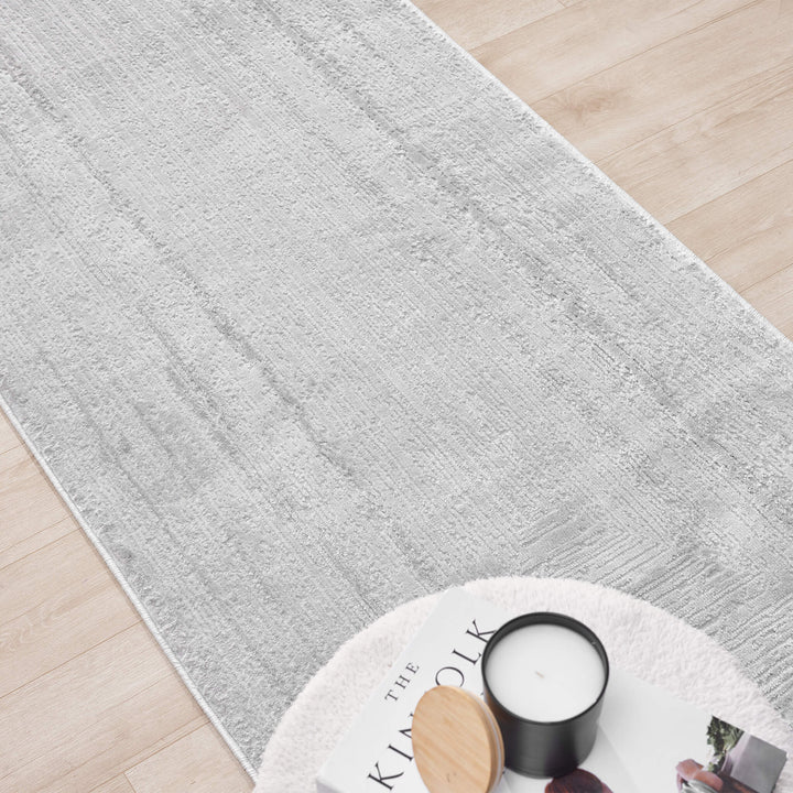 Luxe Distressed Border Light Grey Runner Rug