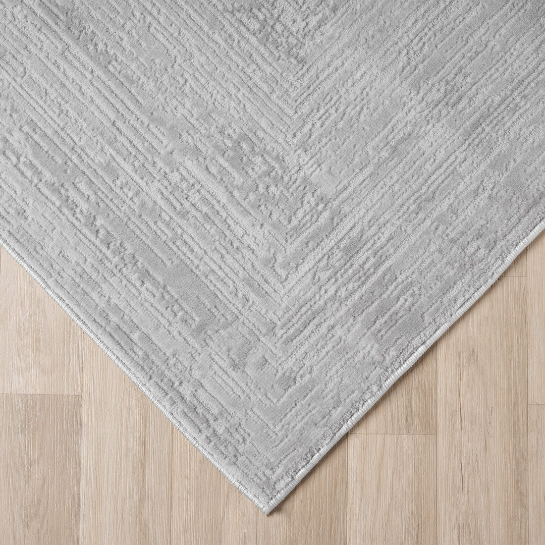 Luxe Distressed Border Light Grey Runner Rug