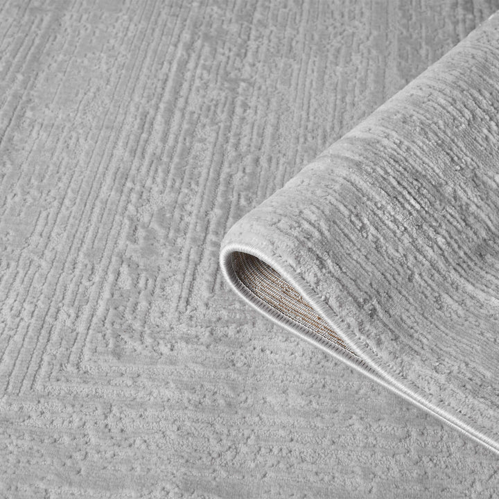 Luxe Distressed Border Light Grey Runner Rug