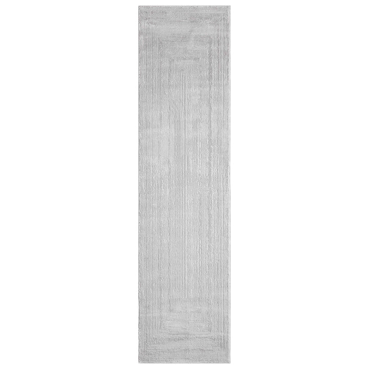 Luxe Distressed Border Light Grey Runner Rug