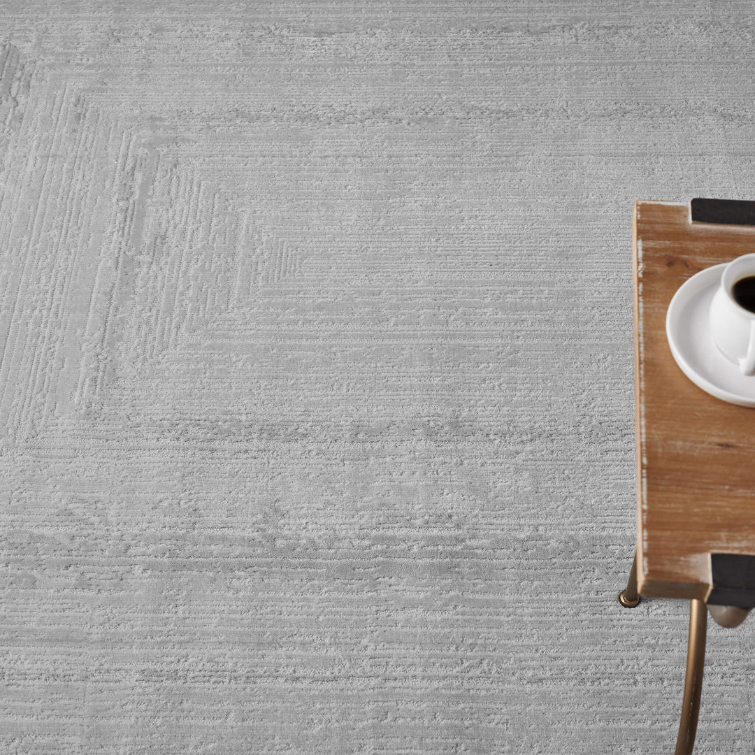 Luxe Distressed Border Light Grey Rug