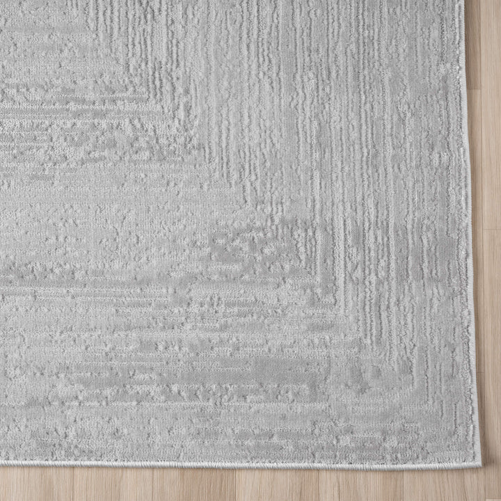 Luxe Distressed Border Light Grey Rug