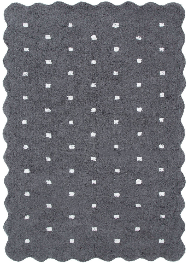 Mellow Rectangle Scalloped Kids Rug Grey