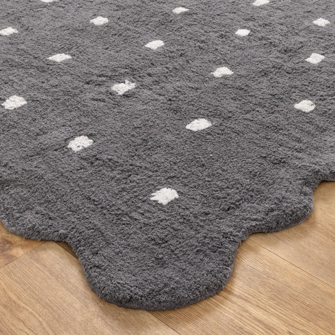 Mellow Rectangle Scalloped Kids Rug Grey