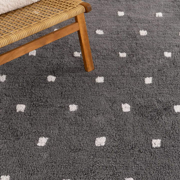 Mellow Rectangle Scalloped Kids Rug Grey