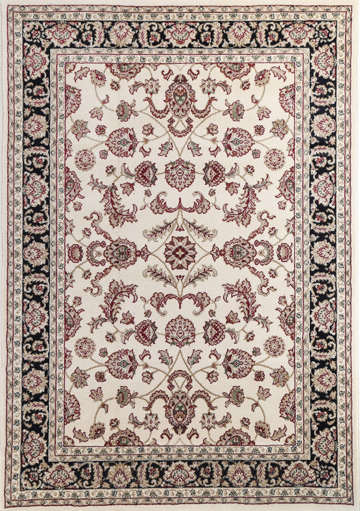 Julian Ornate Cream and Black Traditional Bordered Ikat Rug