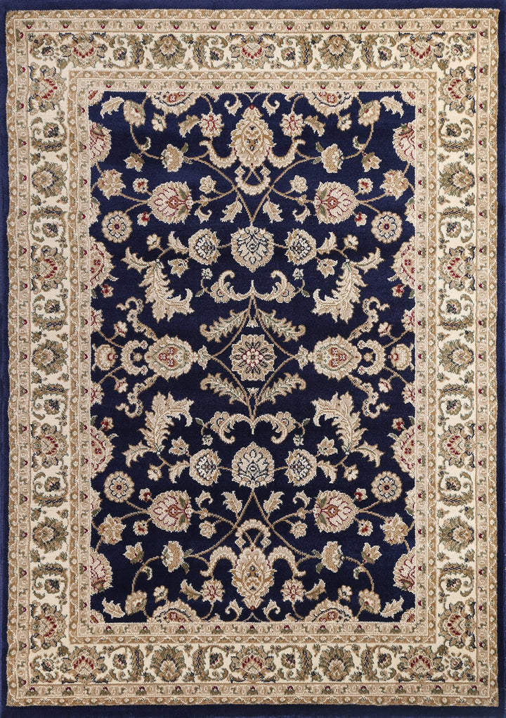 Julian Ornate Navy Blue Traditional Bordered Ikat Rug