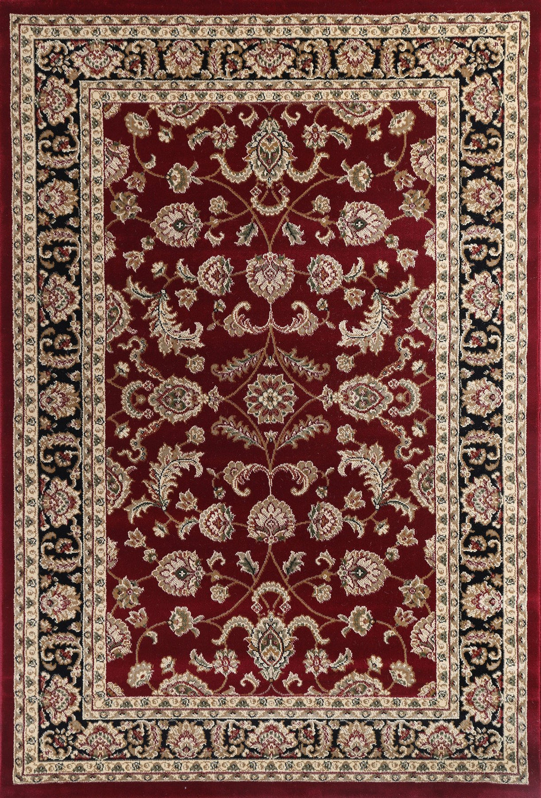 Julian Ornate Black and Red Traditional Bordered Ikat Rug