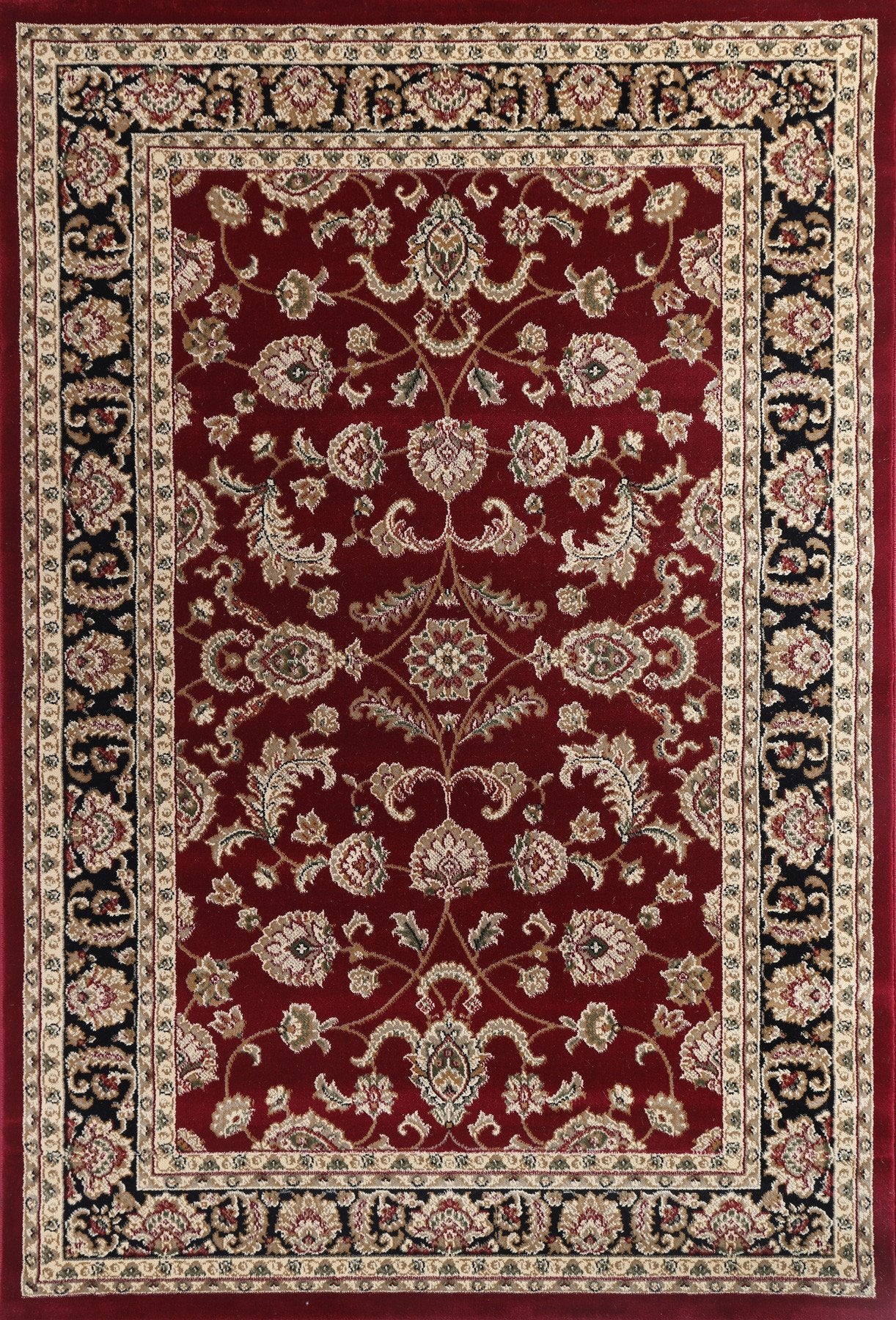 Julian Ornate Red and Black Traditional Bordered Ikat Rug