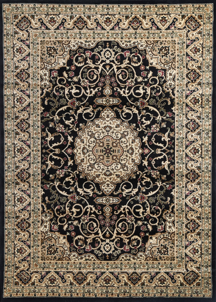 Julian Ornate Black Bordered Traditional Flowered Rug