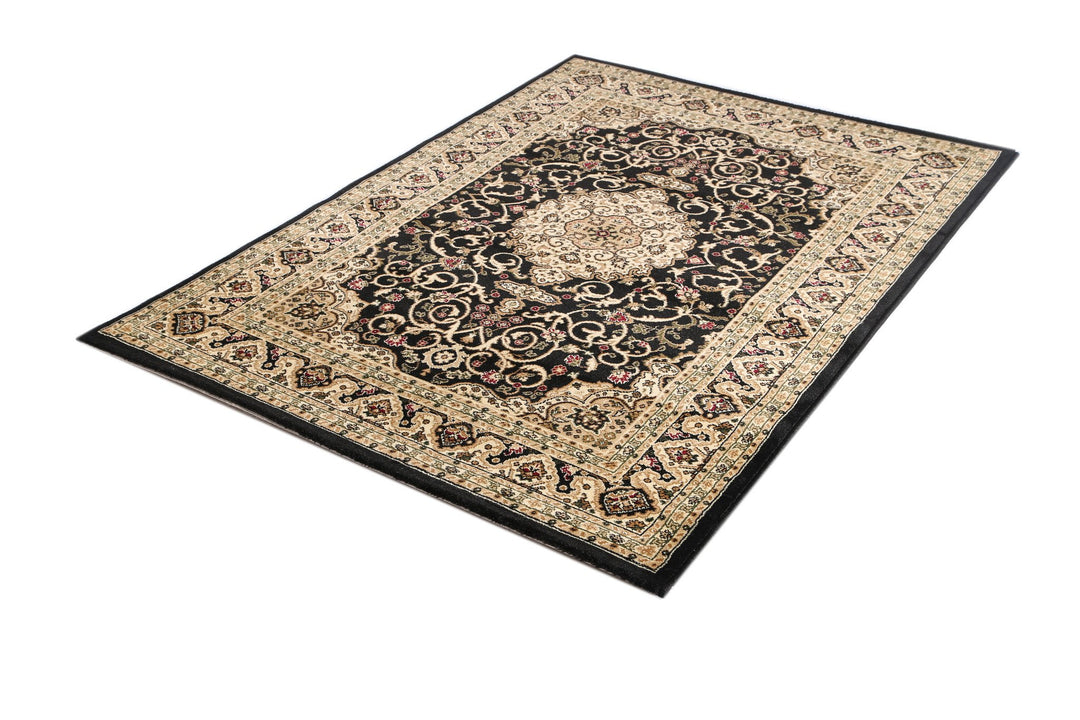 Julian Ornate Black Bordered Traditional Flowered Rug