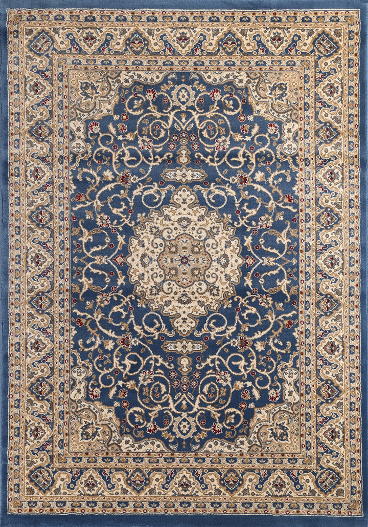 Julian Ornate Blue Bordered Traditional Flowered Rug