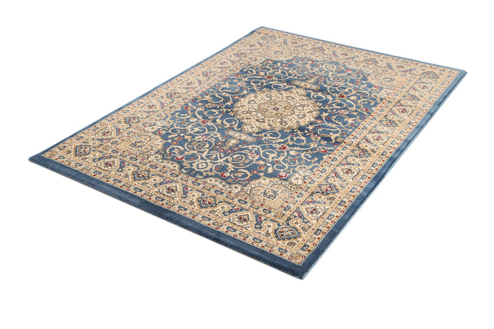 Julian Ornate Blue Bordered Traditional Flowered Rug