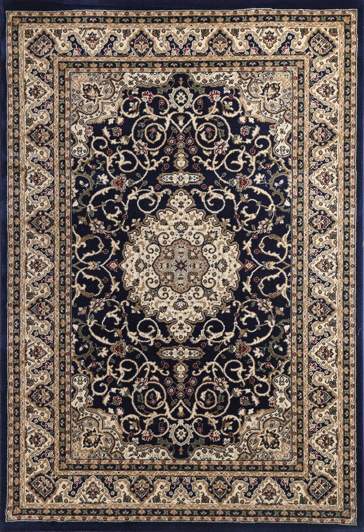 Julian Ornate Navy Blue Bordered Traditional Flowered Rug