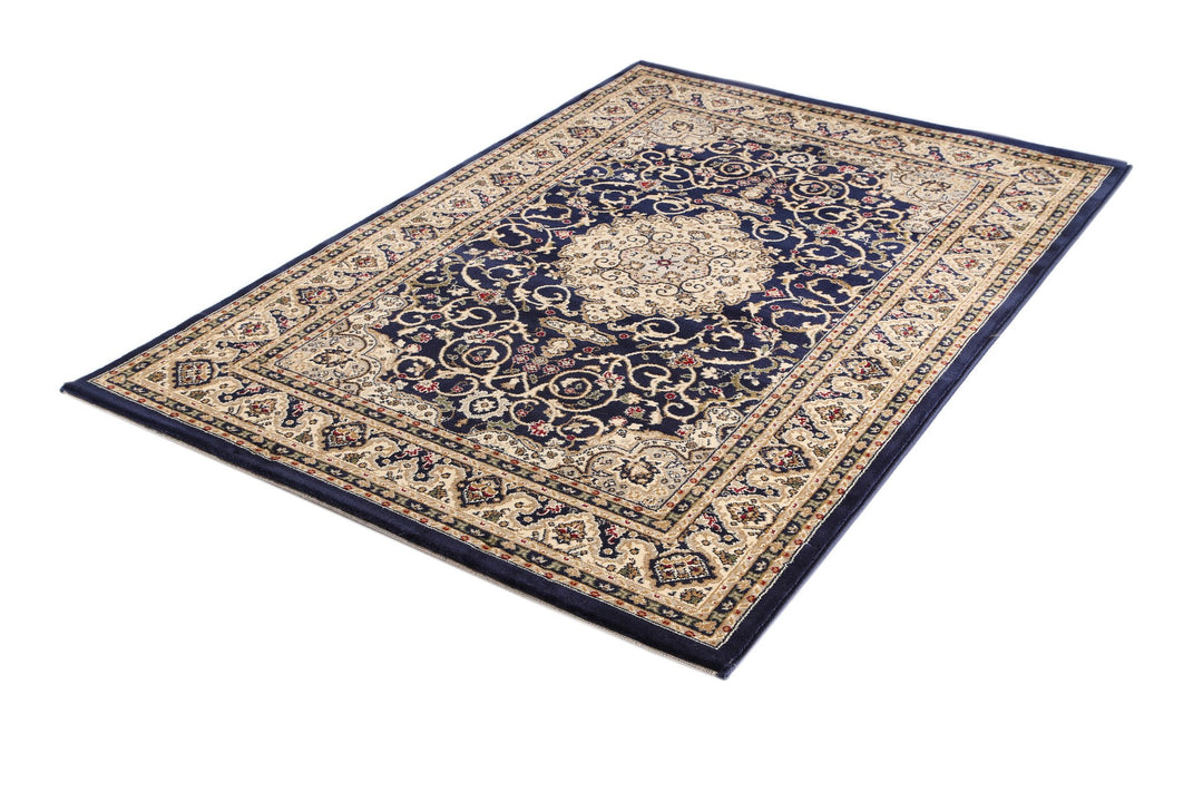 Julian Ornate Navy Blue Bordered Traditional Flowered Rug