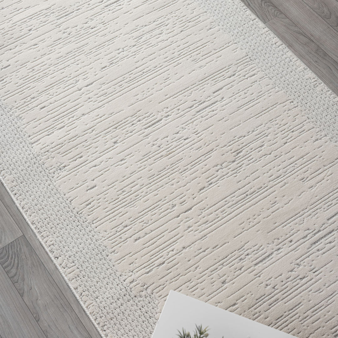 Timeless Texture Tonal Border Ivory Runner Rug