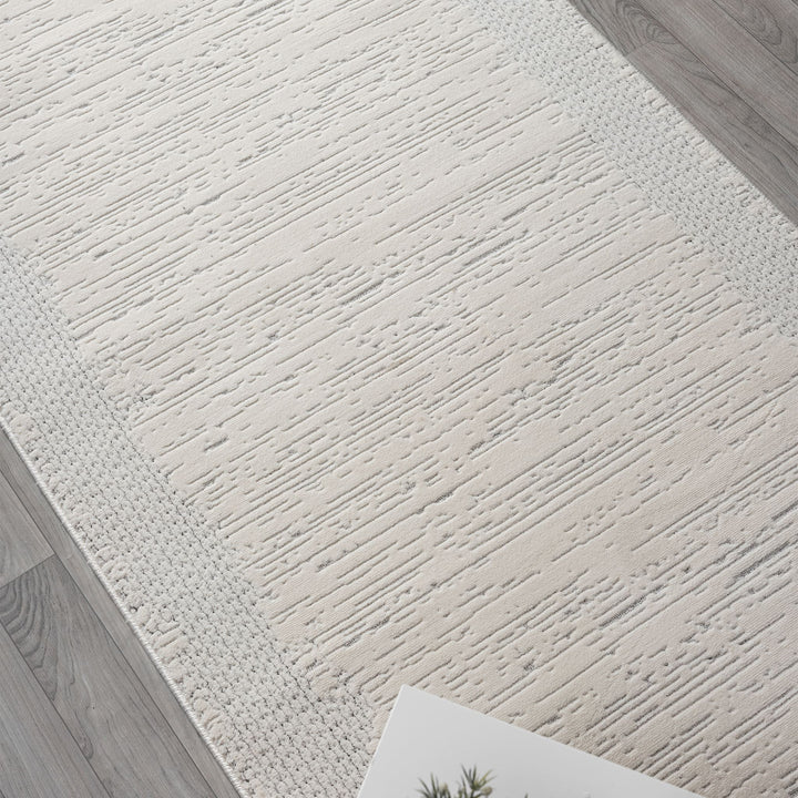 Timeless Texture Tonal Border Ivory Runner Rug