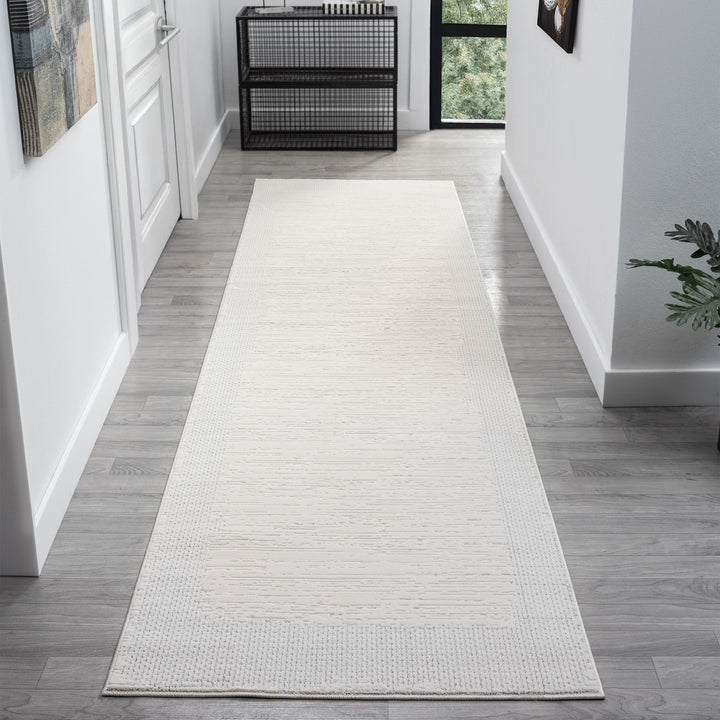 Timeless Texture Tonal Border Ivory Runner Rug