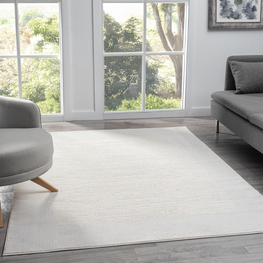 Timeless Texture Tonal Border Ivory Rug
