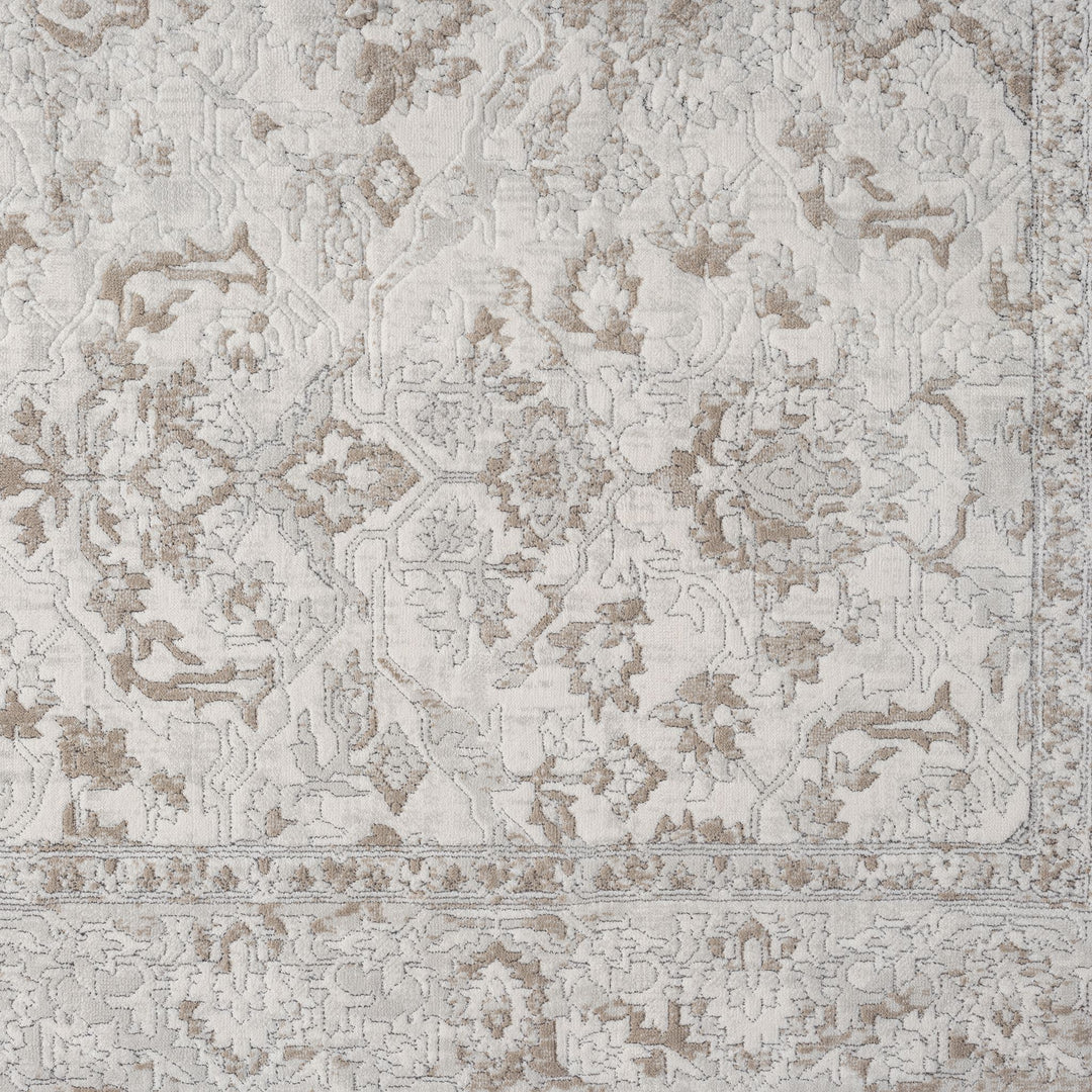 Timeless Texture Floral Border Pearl Runner Rug