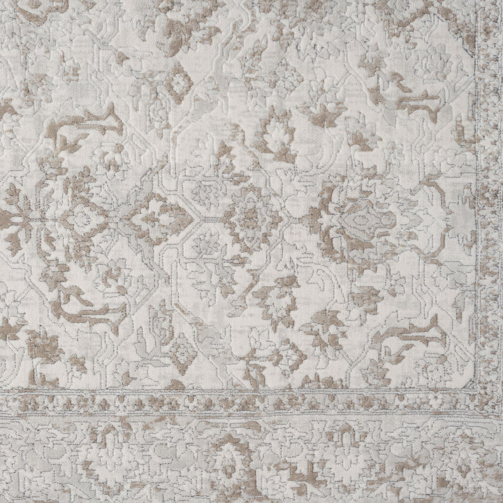 Timeless Texture Floral Border Pearl Runner Rug