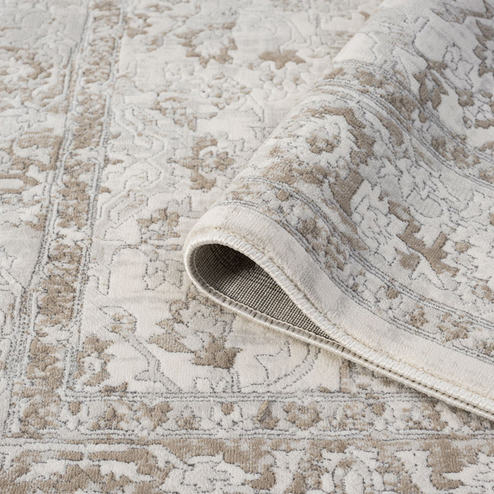 Timeless Texture Floral Border Pearl Runner Rug