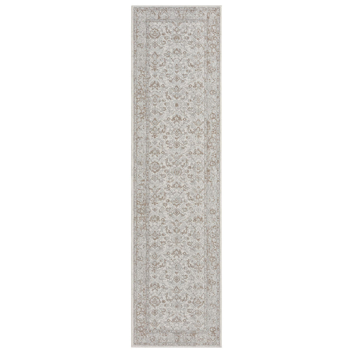 Timeless Texture Floral Border Pearl Runner Rug