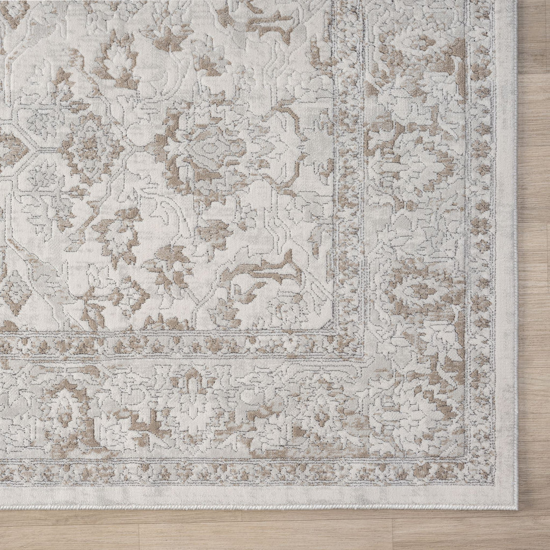 Timeless Texture Floral Border Pearl Rug