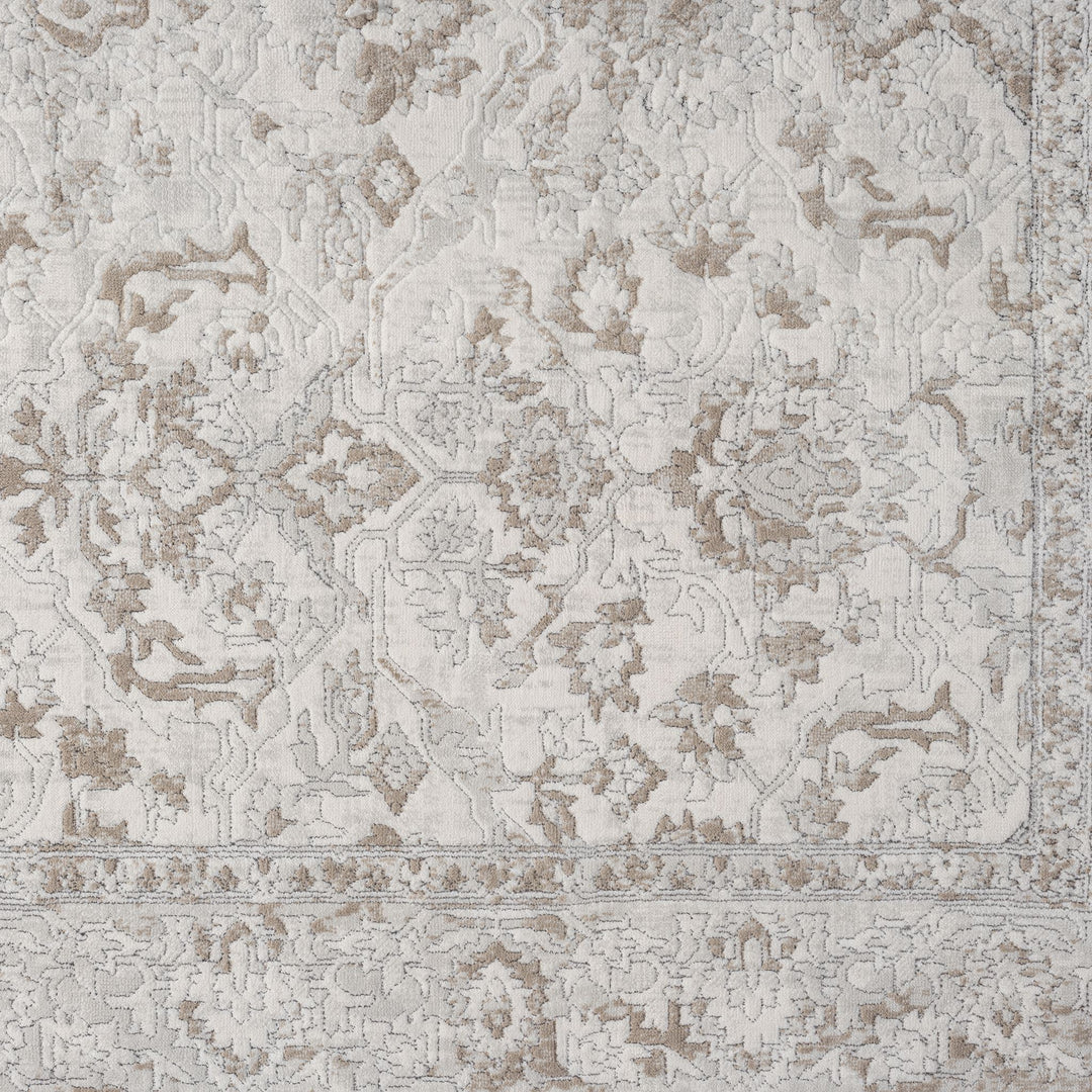 Timeless Texture Floral Border Pearl Rug