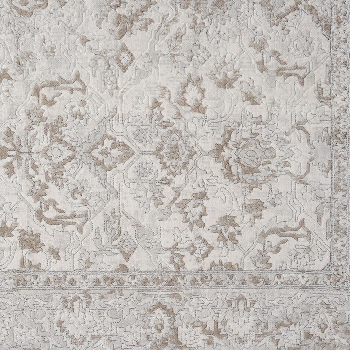 Timeless Texture Floral Border Pearl Rug