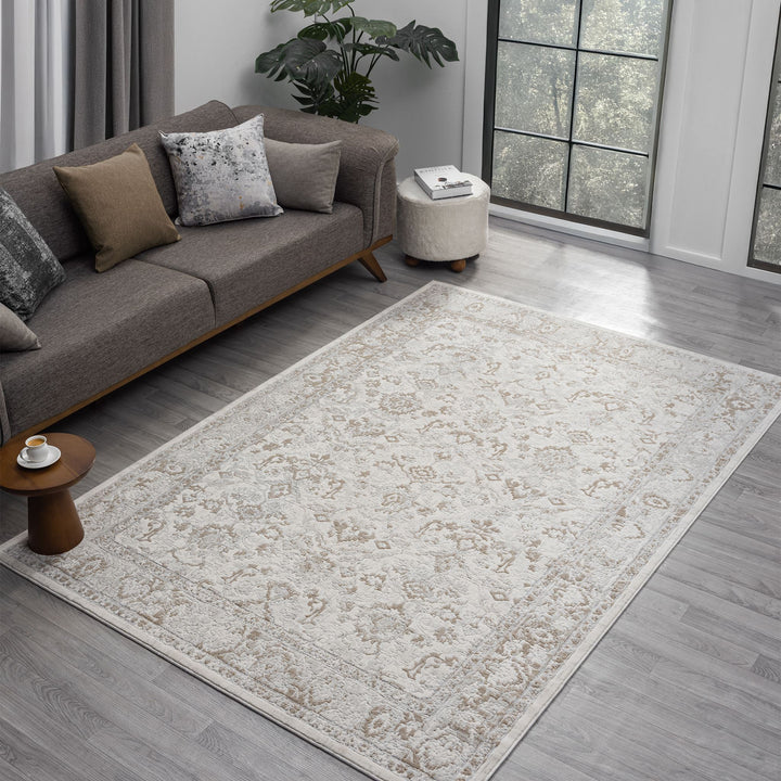 Timeless Texture Floral Border Pearl Rug