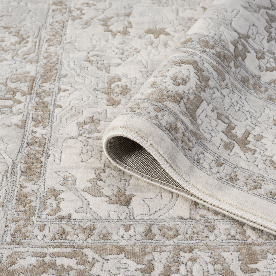 Timeless Texture Floral Border Pearl Rug