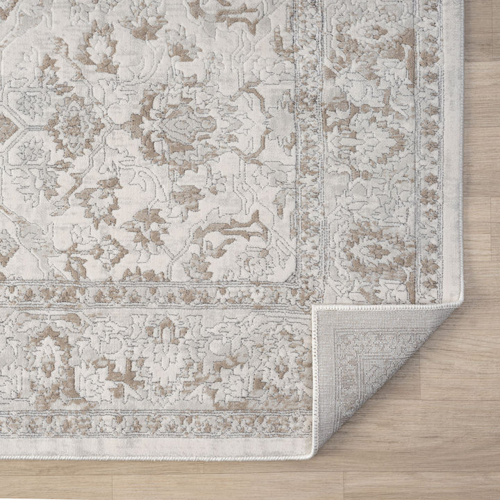 Timeless Texture Floral Border Pearl Rug