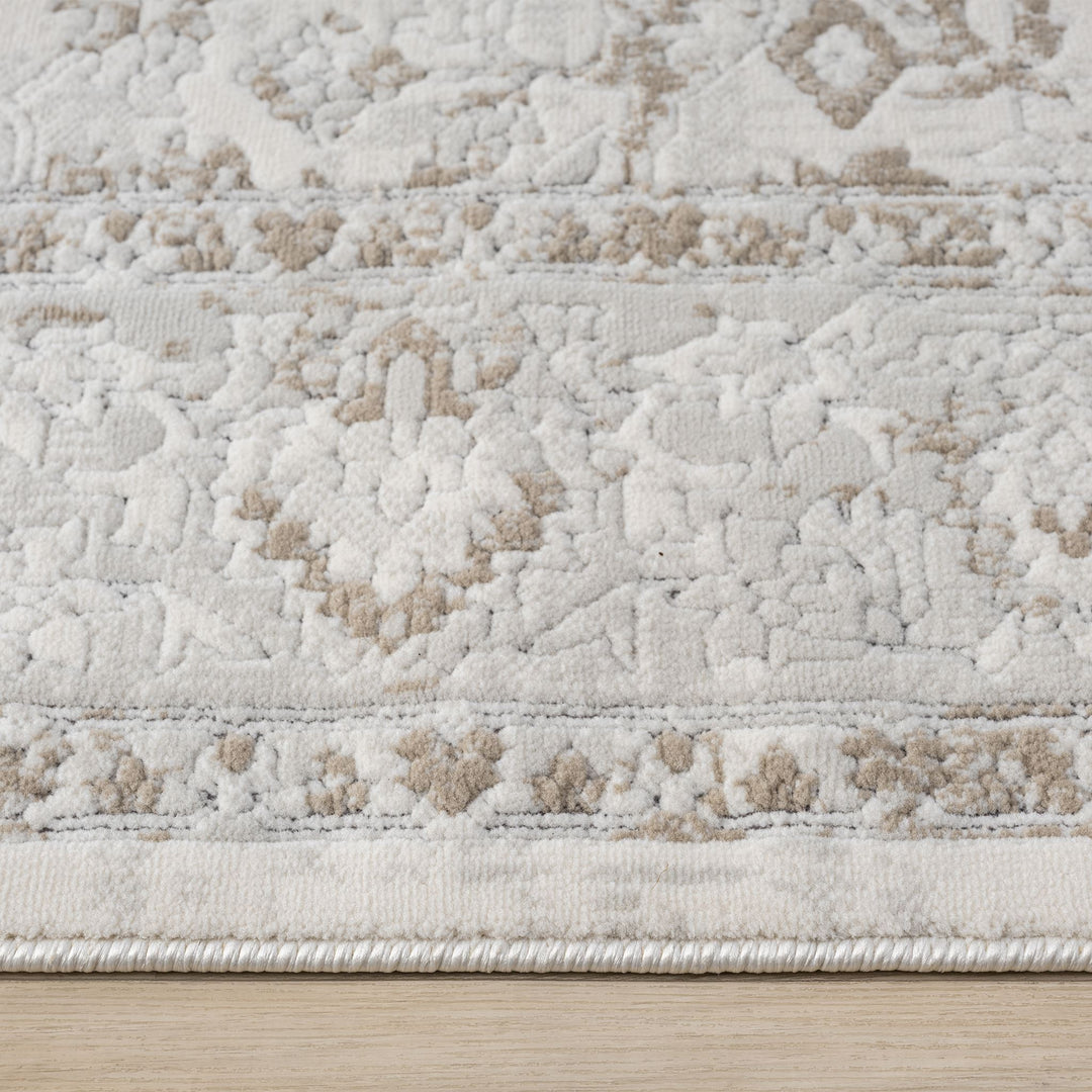 Timeless Texture Floral Border Pearl Rug