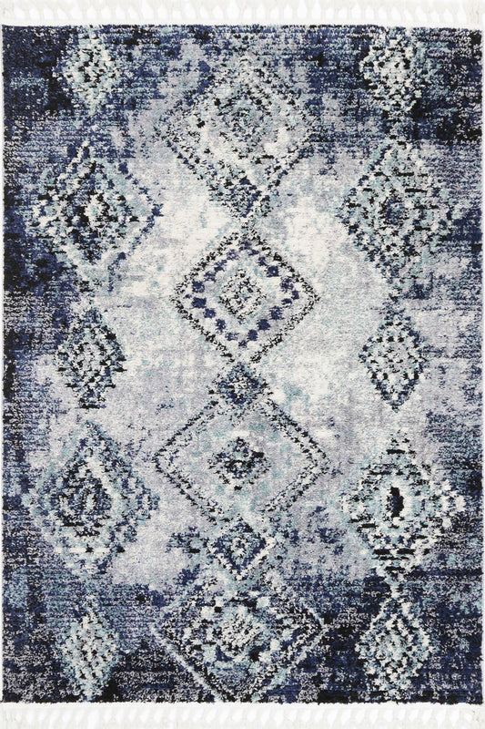 Mansour Navy Blue Diamond Abstract Rug