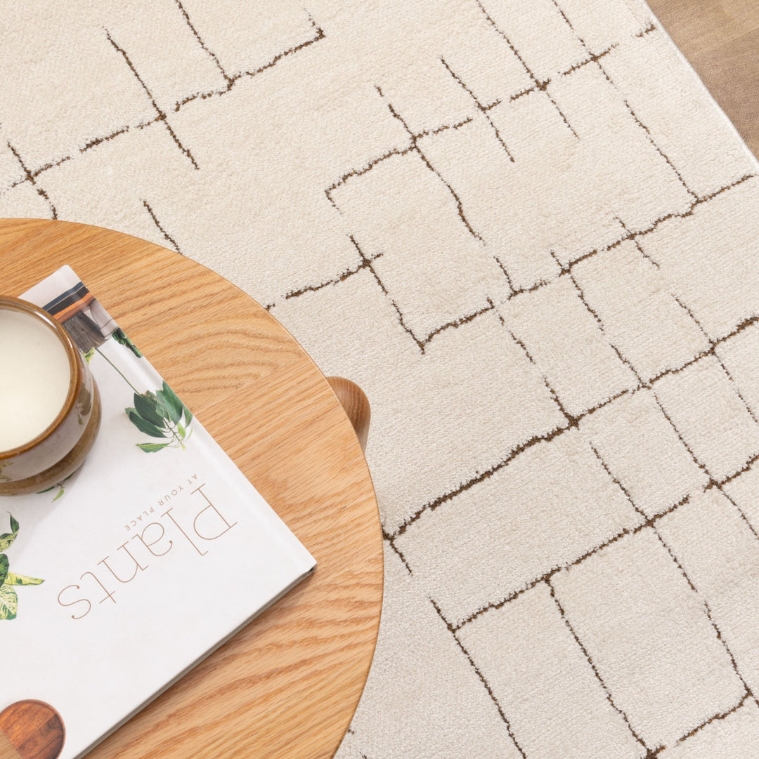 Mila Abstract Lines Brown Cream Rug