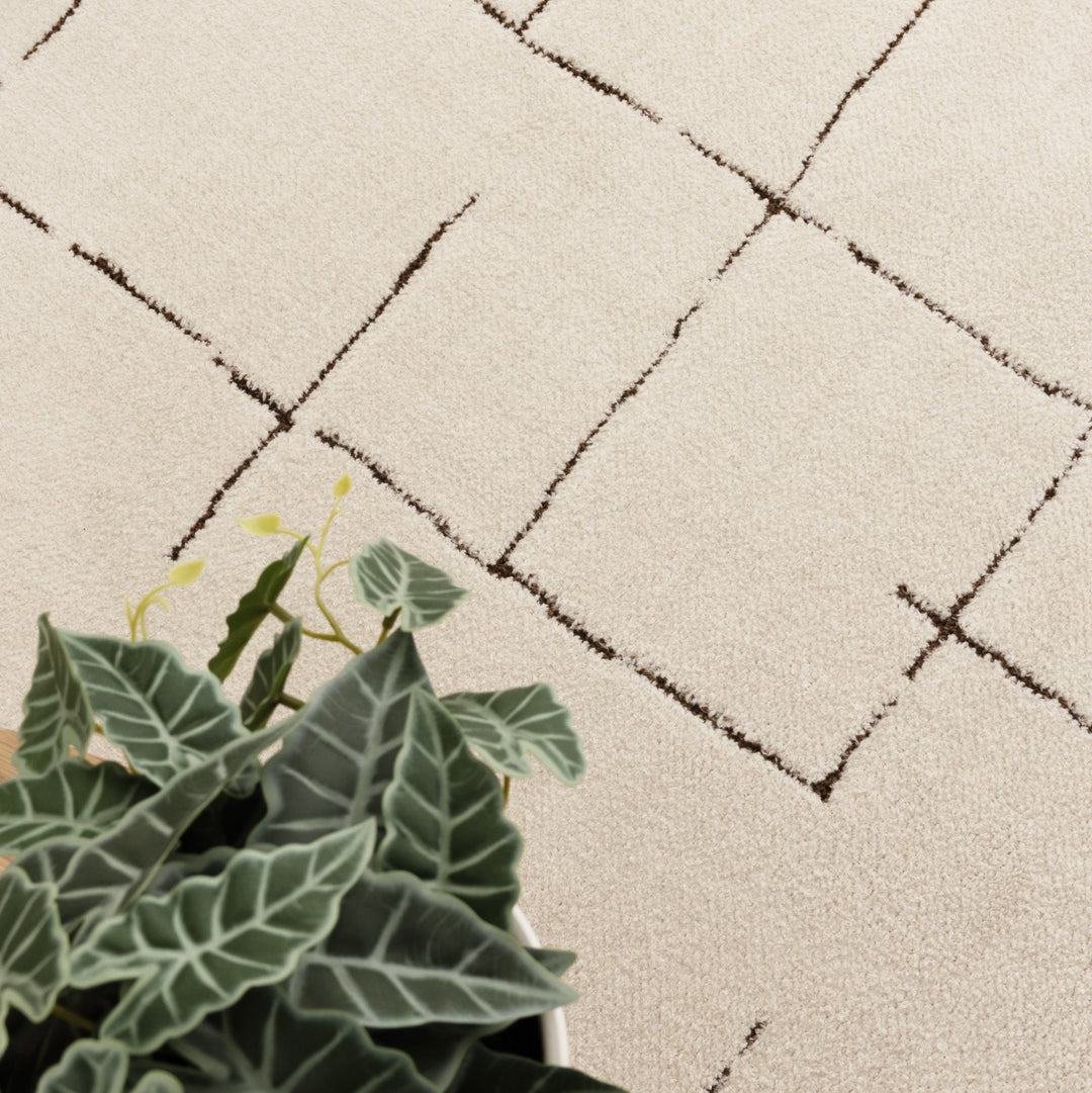 Mila Abstract Lines Brown Cream Rug