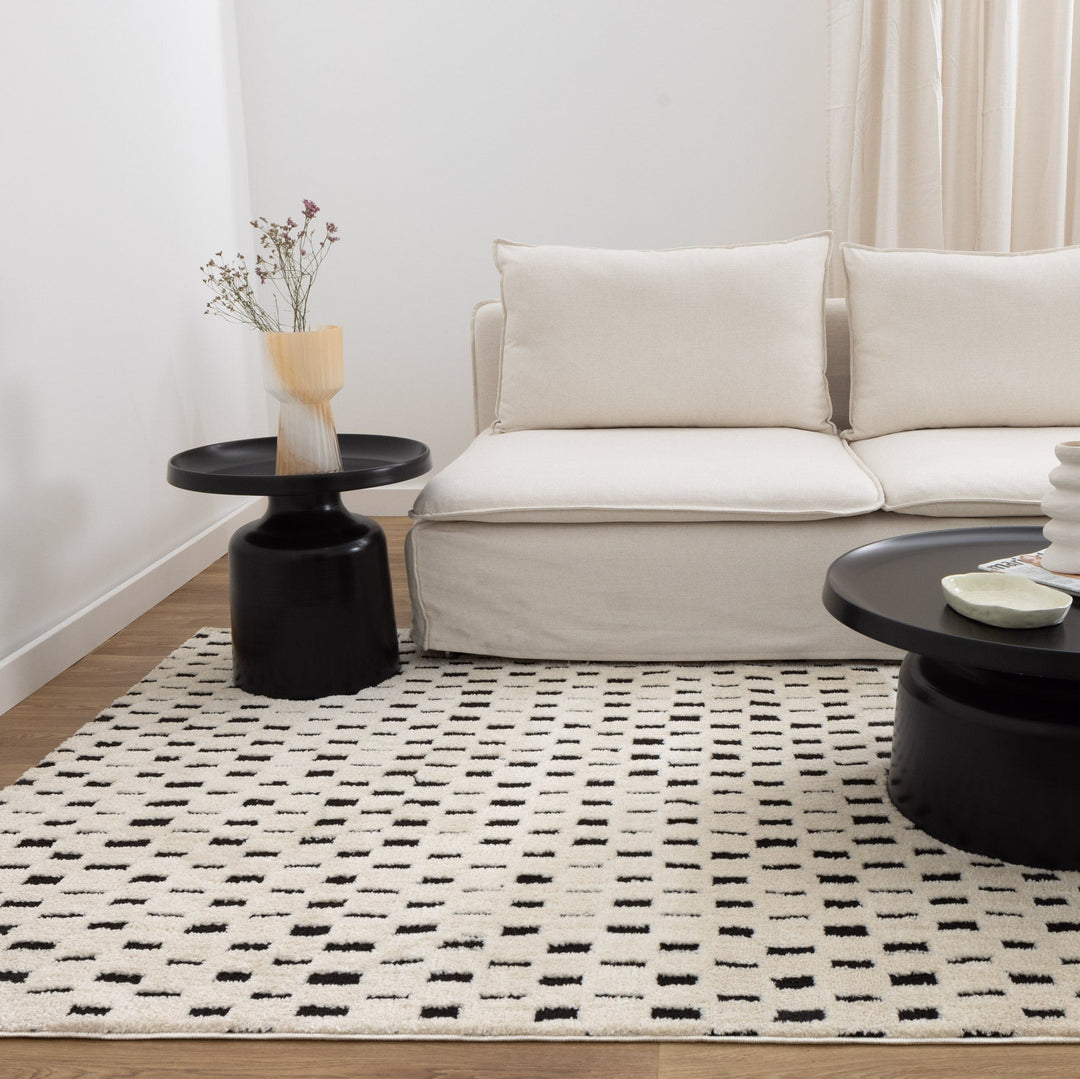 Mila Monochrome Squares Black and Cream Rug