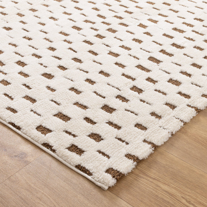 Mila Monochrome Squares Brown and Cream Rug